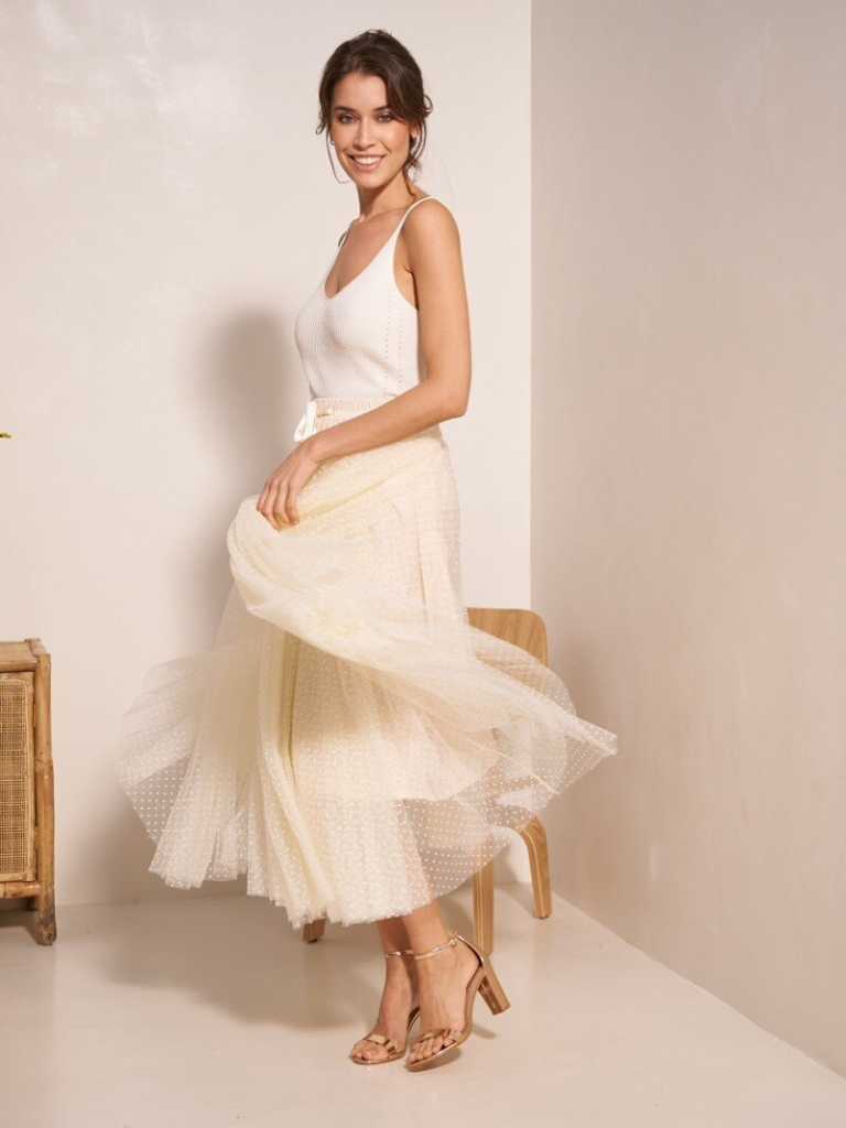 Cream Polka Dot Tulle