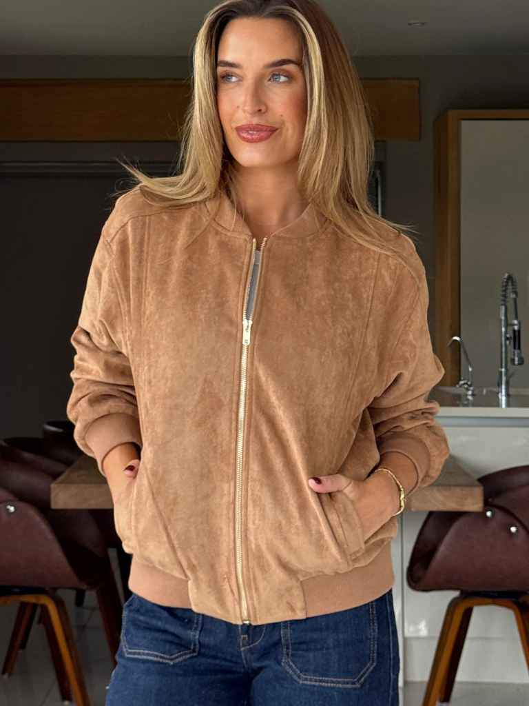 Arwen Suedette Classic Bomber Jacket Stone