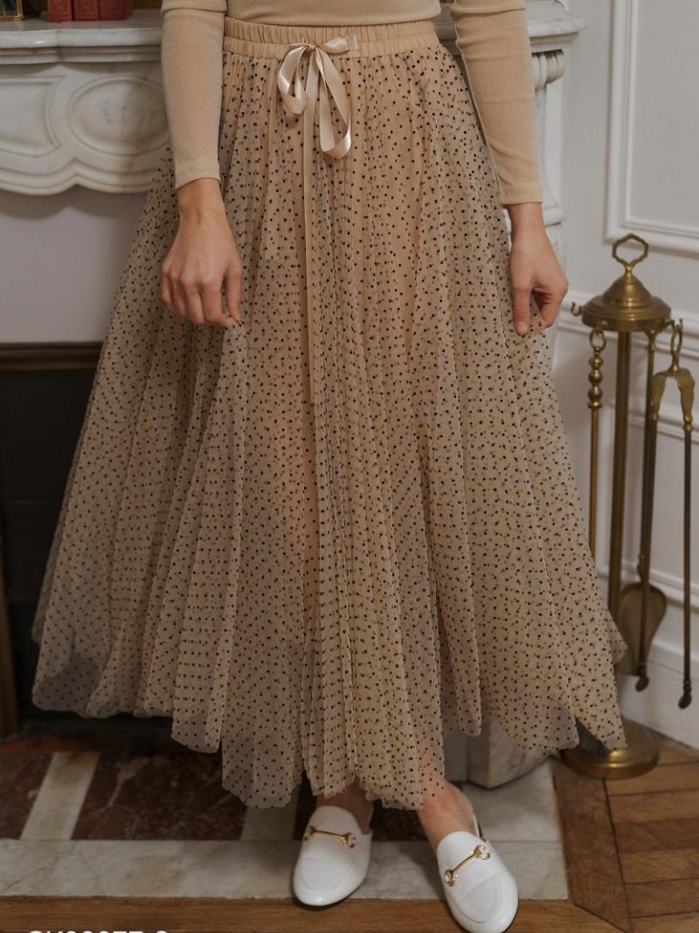 Tulle midi 2025 skirt taupe