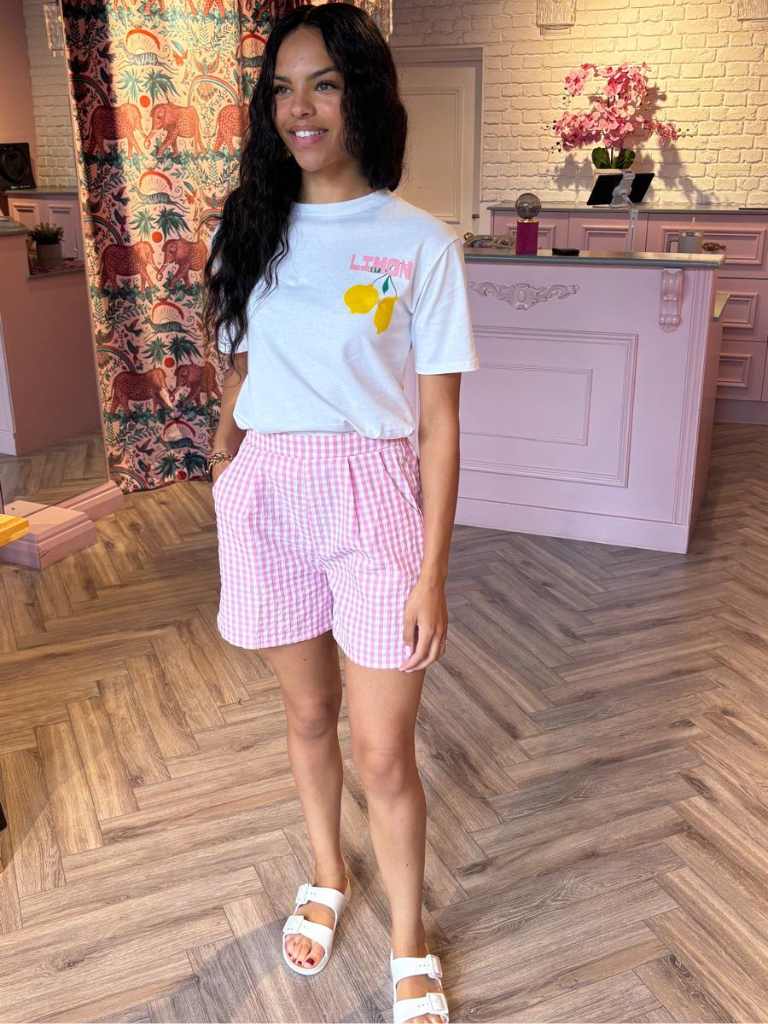 Ella Pink Gingham Shorts