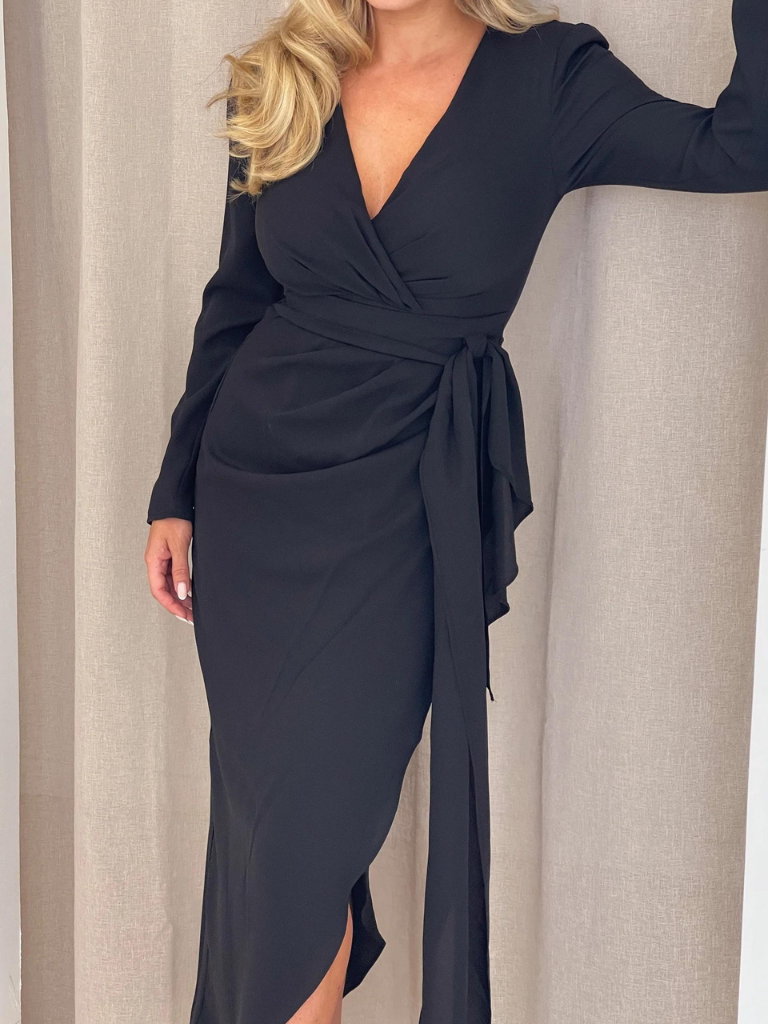 Bria Black Wrap Dress