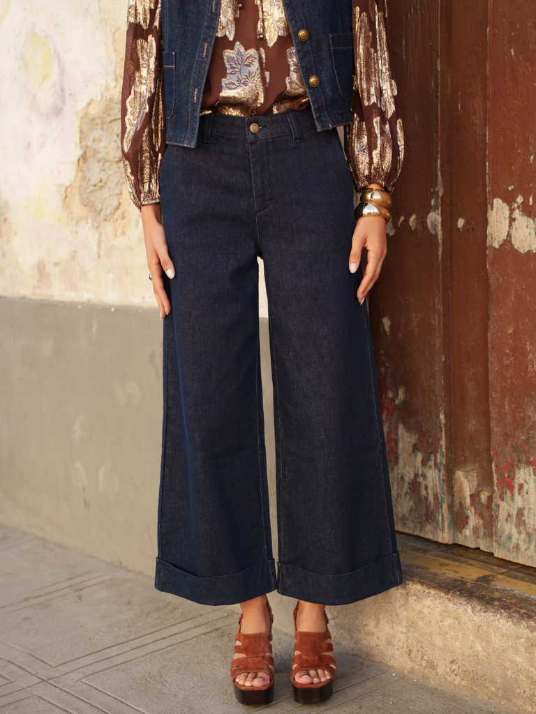Vichy Denim Jeans with frill pocket