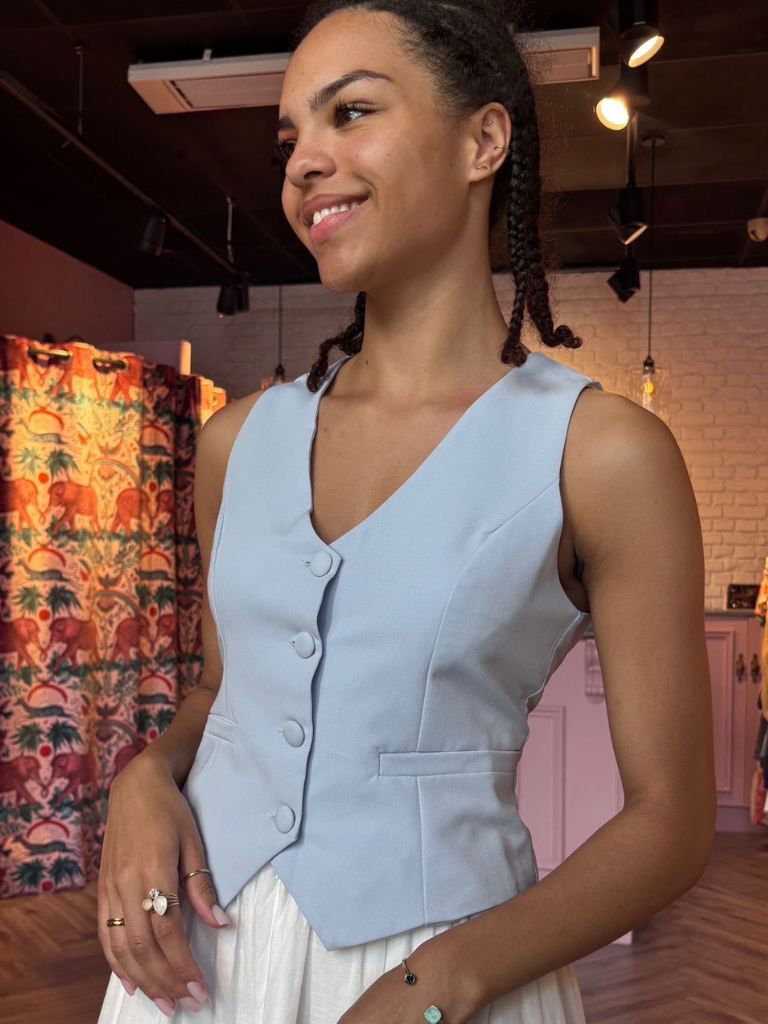 Baby Blue Waistcoat – The Dressing Room Online - Main Image