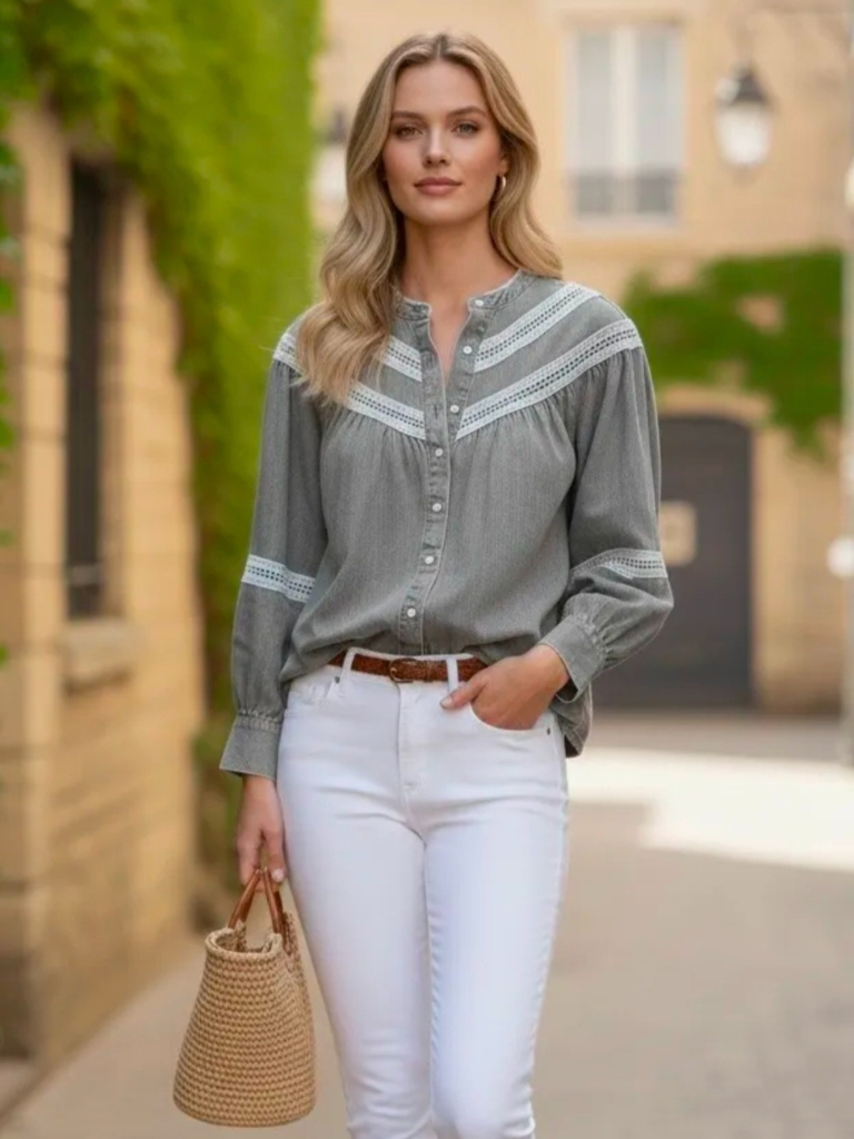 Chloe Grey Broderie Blouse