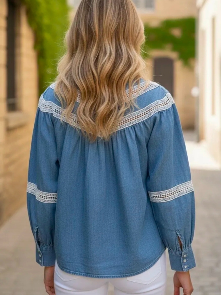 Chloe Blue Broderie Blouse