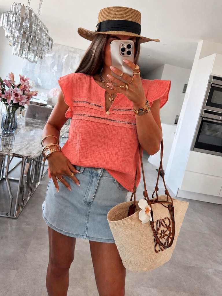 Nina Cotton Coral Blouse