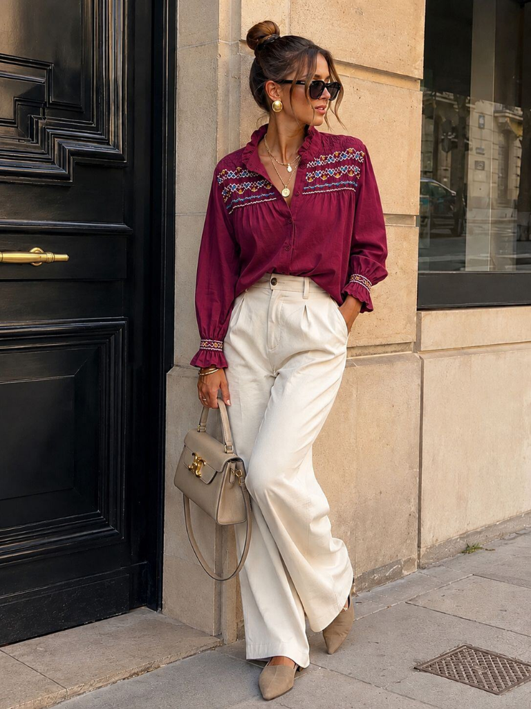 Audrey Embroidered Red Blouse