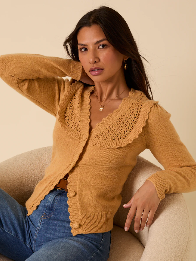 Yellow Pointelle yoke Cardigan