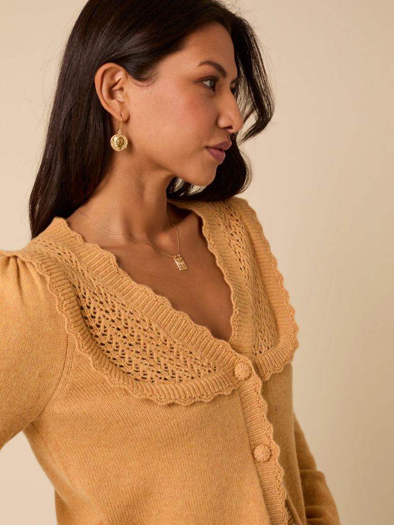 Yellow Pointelle yoke Cardigan