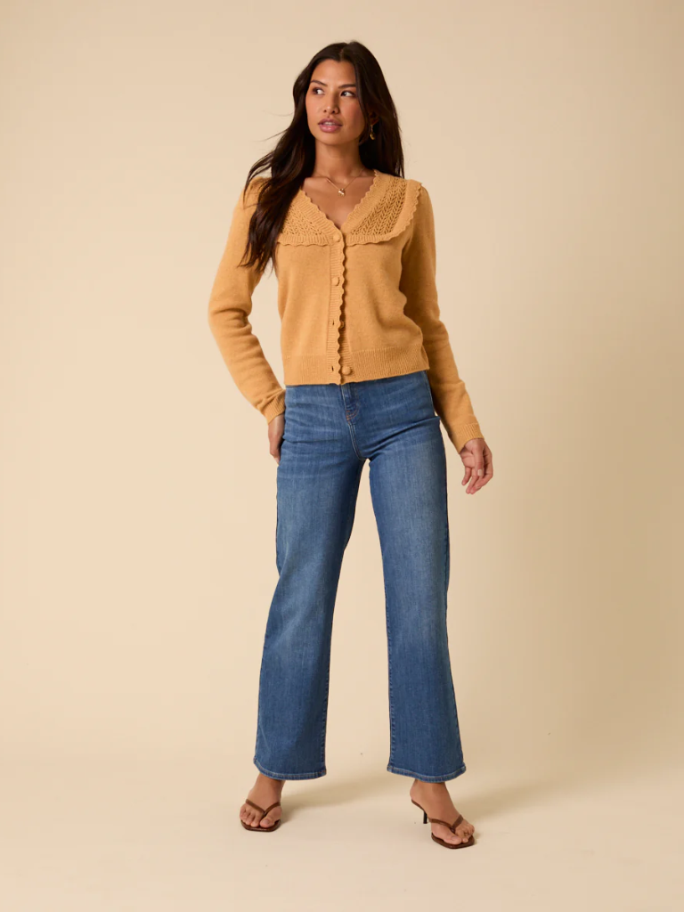 Yellow Pointelle yoke Cardigan