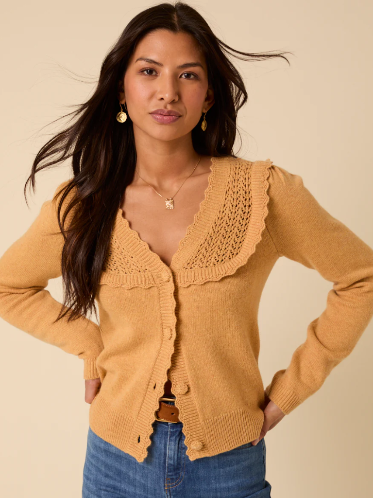 Yellow Pointelle yoke Cardigan