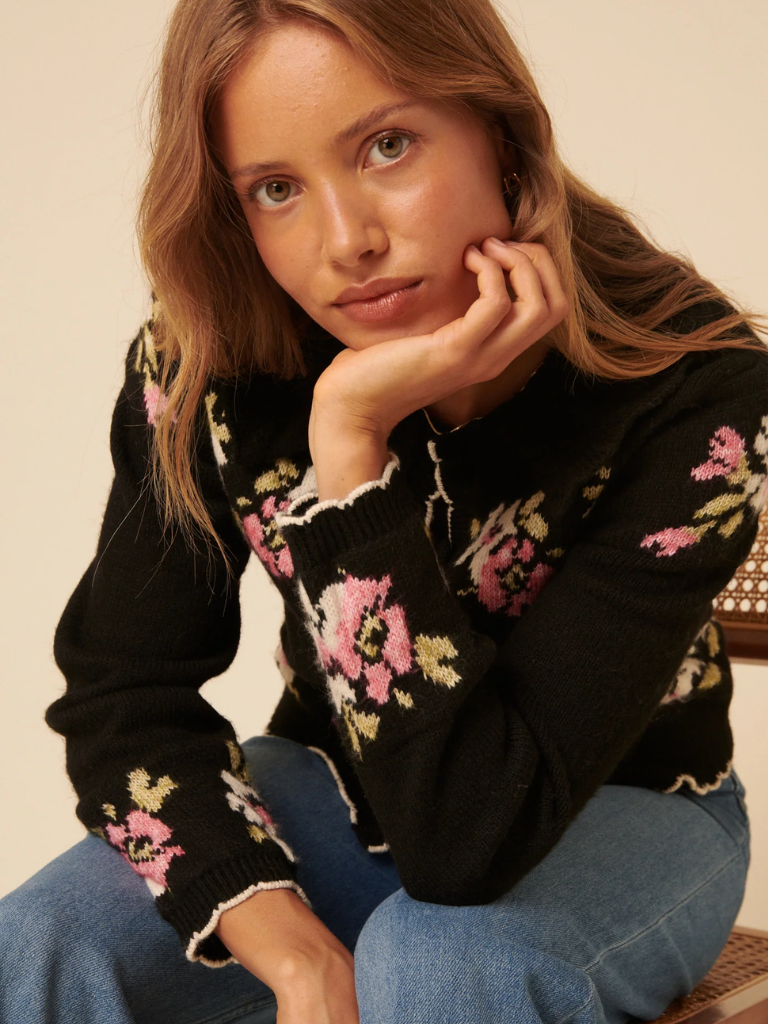 Floral Jaquard Collared Cardigan