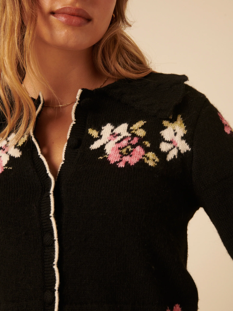 Floral Jaquard Collared Cardigan