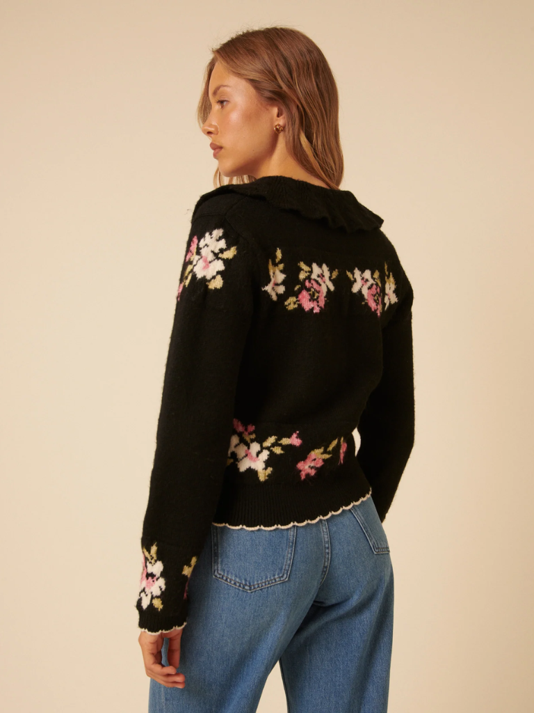 Floral Jaquard Collared Cardigan