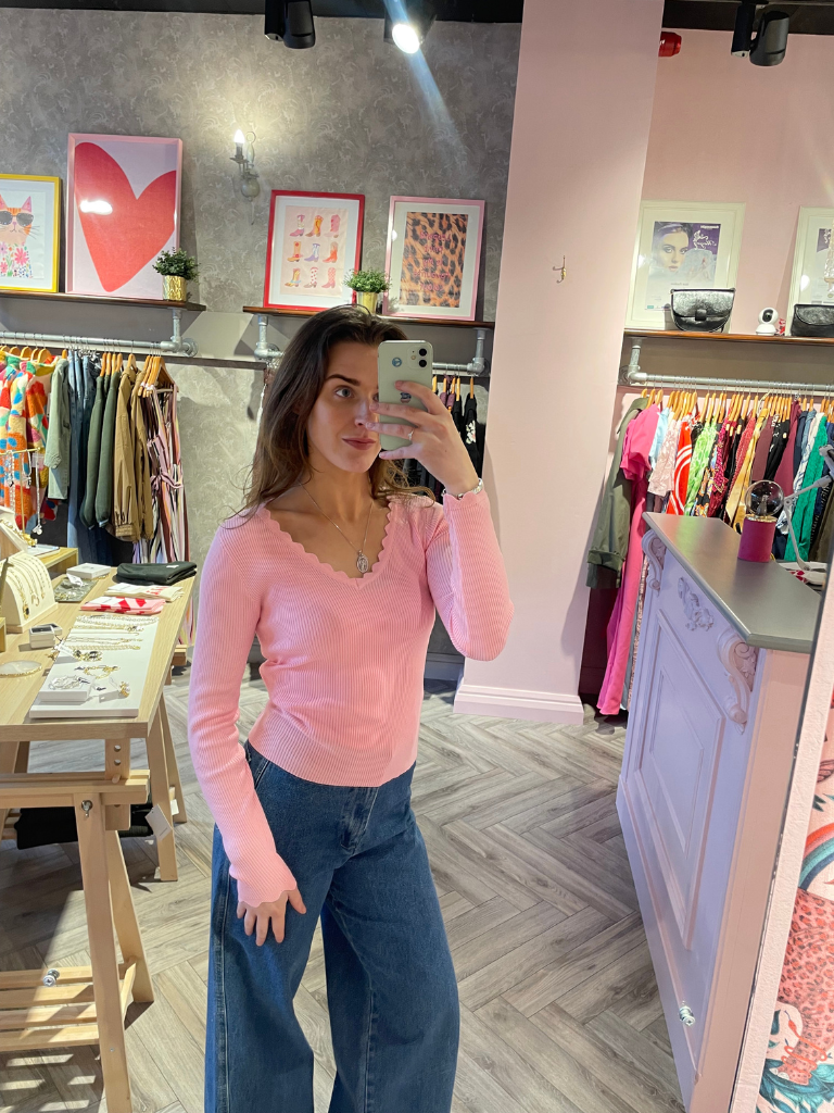 Ella Pink Scallop Neckline Top