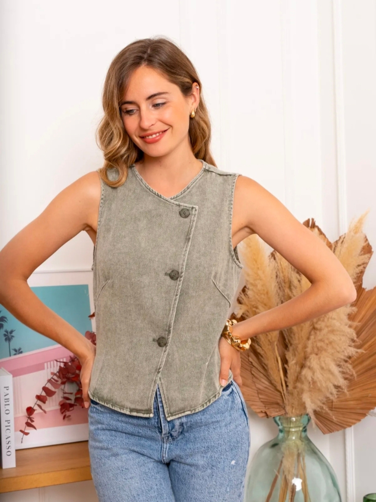 Rio Denim Green Waistcoat