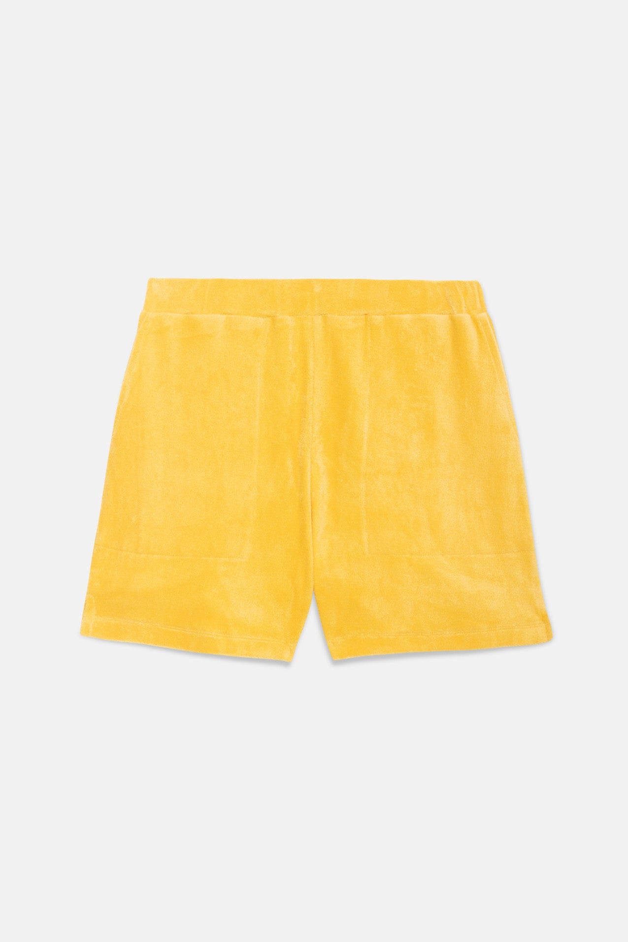 Yellow mid-rise shorts in towelling fabric
