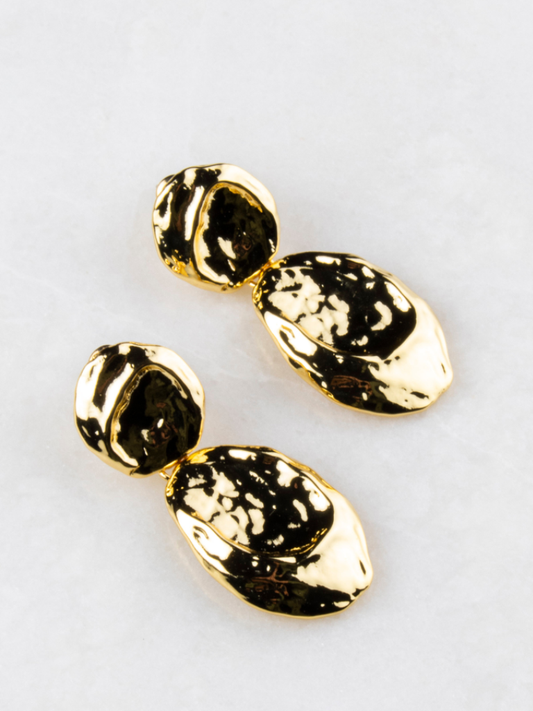 Clara Hammered Drop Earrings – Gold Plated