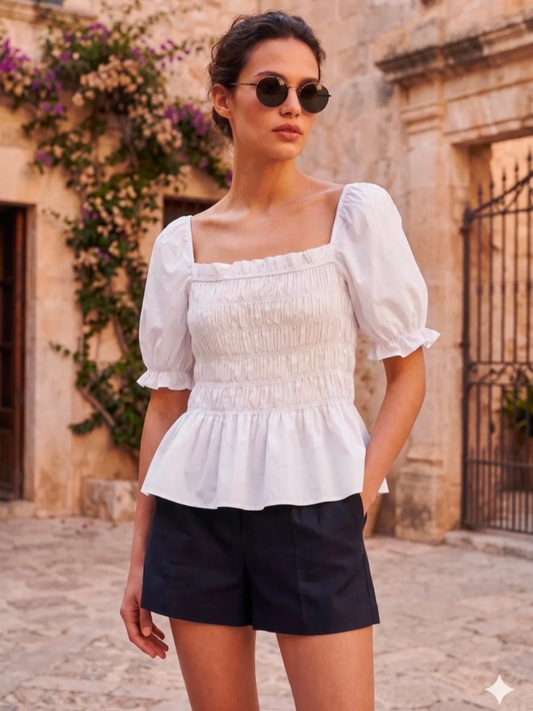 Ria White Peplum Top
