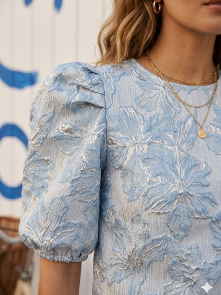 Fifi Blue Brocade Top