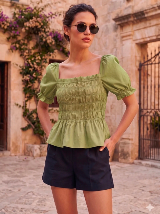 Ria Olive Peplum Top