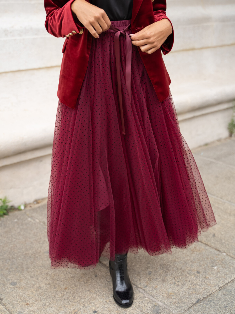 Burgundy Polka Dot Tulle