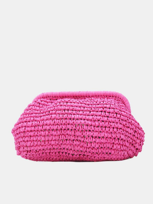 Neon Pink Straw Clutch
