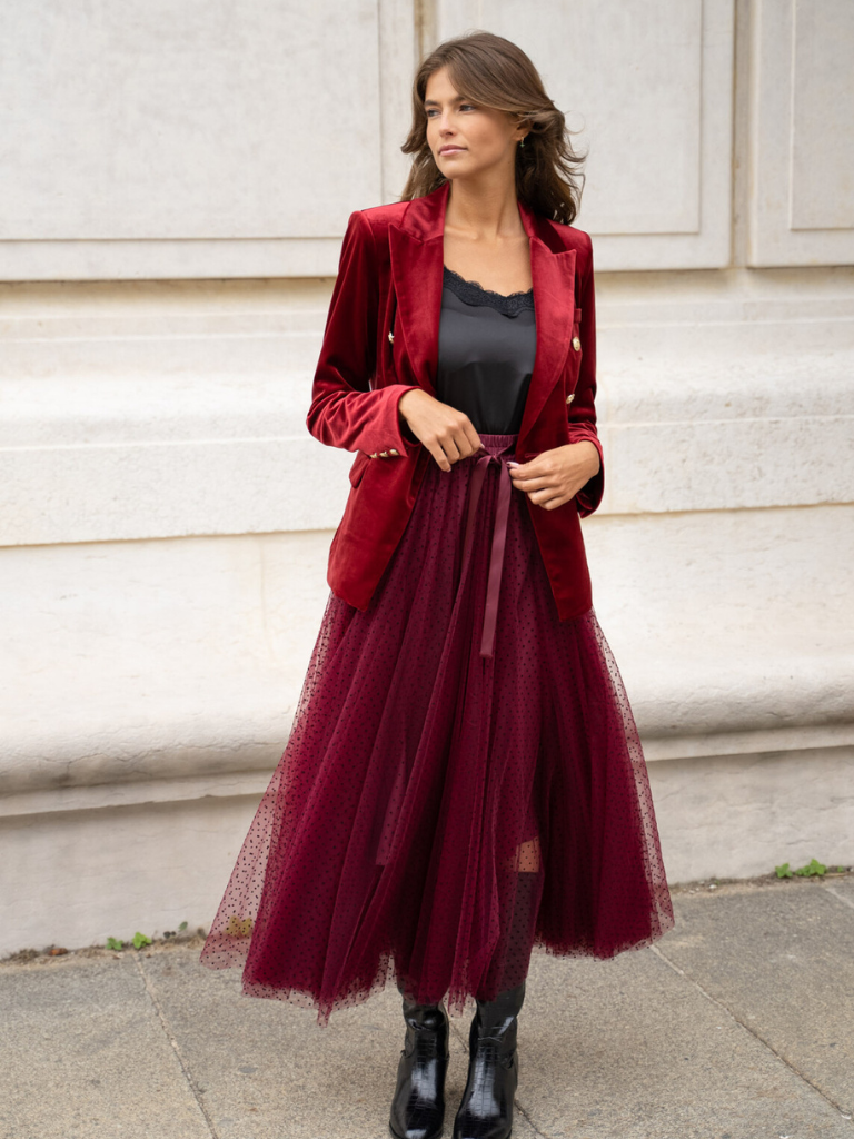 Burgundy Polka Dot Tulle