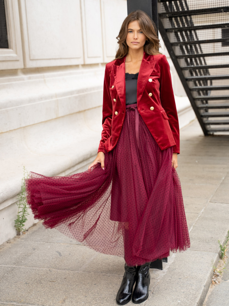 Burgundy Polka Dot Tulle