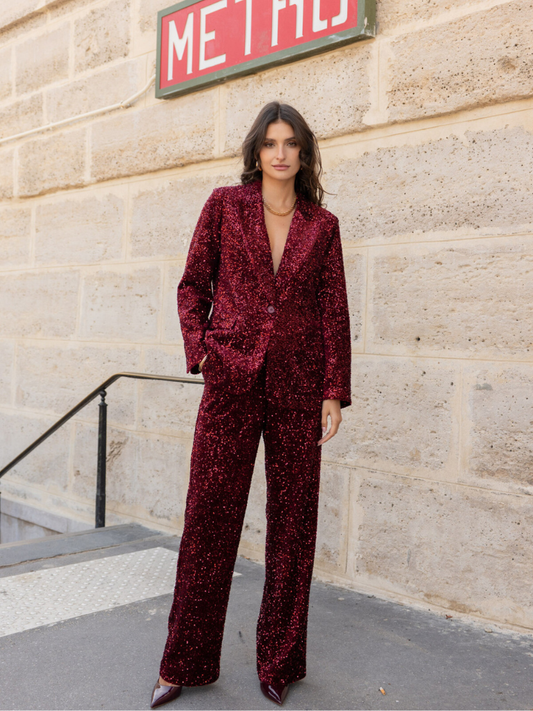 Luna Burgundy Sequin Suit