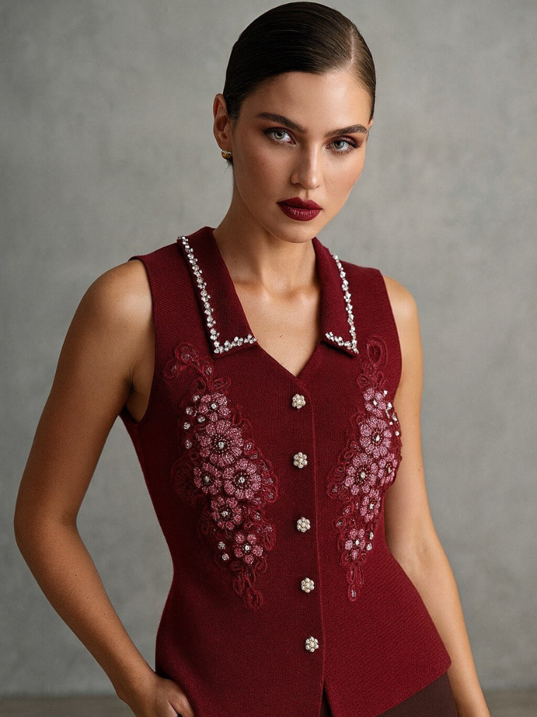 Harley Burgundy Embellised Vest