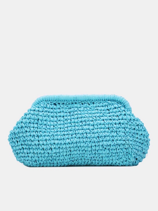 Neon Turquoise Straw Clutch