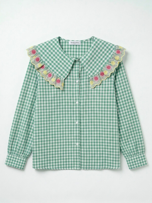 Gingham Green Blouse