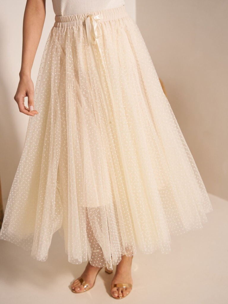 Cream Polka Dot Tulle