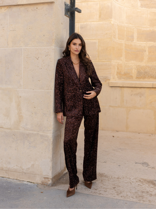 Luna Chocolate Sequin Suit