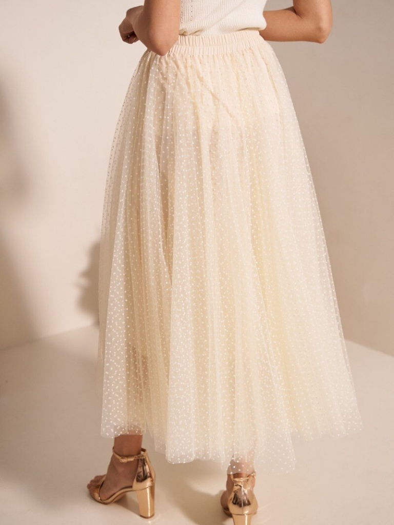 Cream Polka Dot Tulle