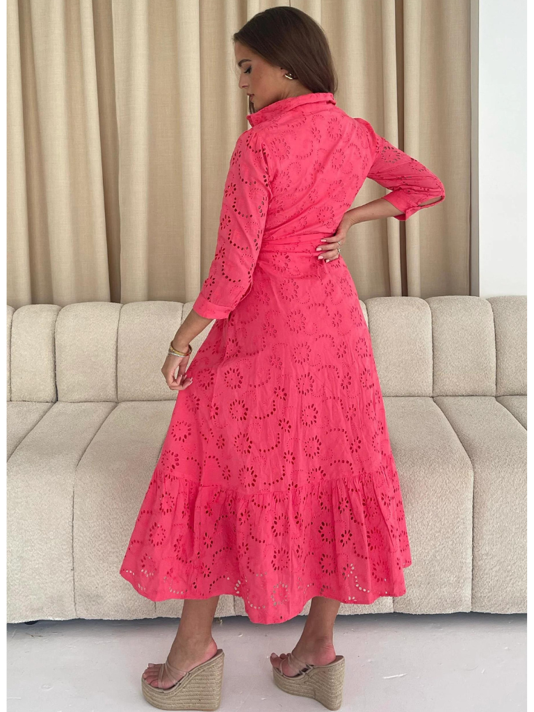 Michelle Broidery Pink Shirt Dress