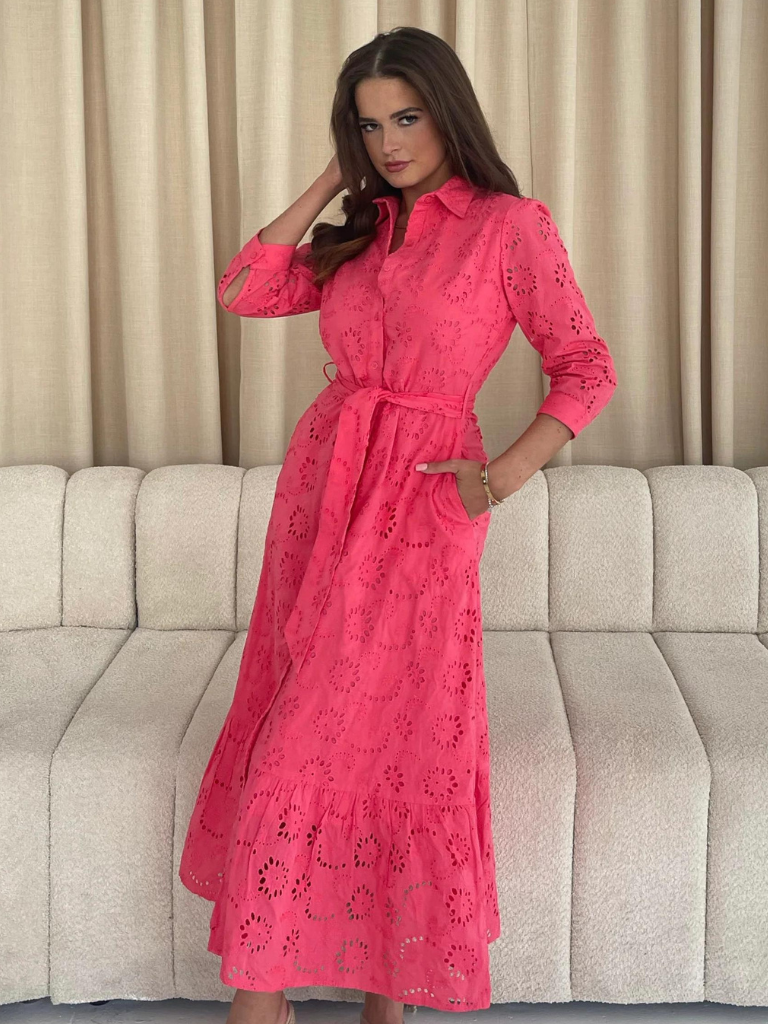 Michelle Broidery Pink Shirt Dress