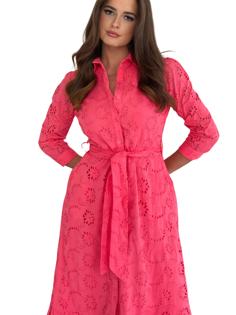 Michelle Broidery Pink Shirt Dress