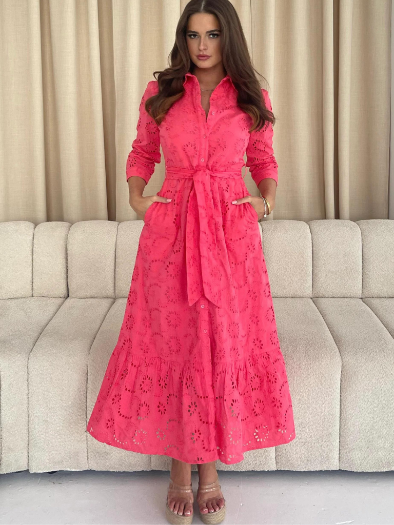 Michelle Broidery Pink Shirt Dress