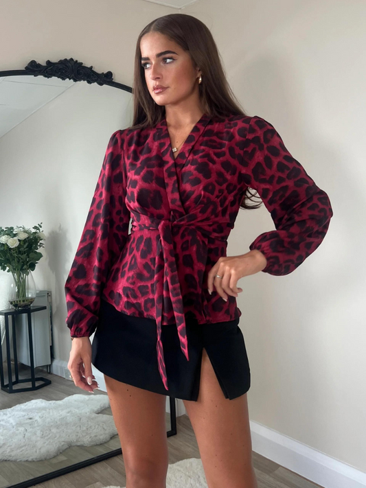 Brooke Red Leopard Tie Top