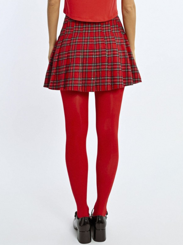 Pleated Checked Mini Skirt