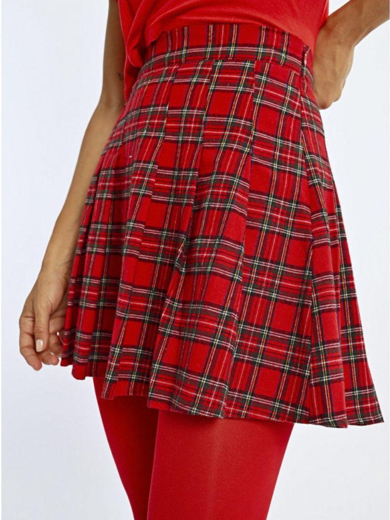 Pleated Checked Mini Skirt