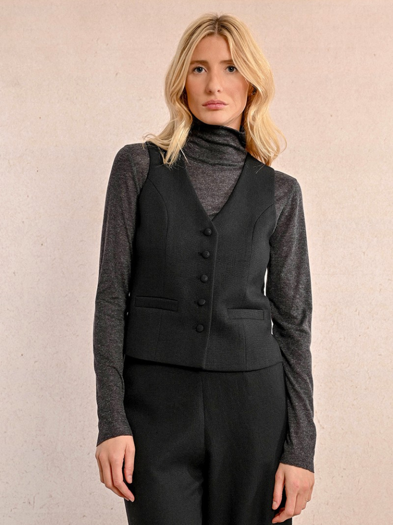 Woven Black Waistcoat