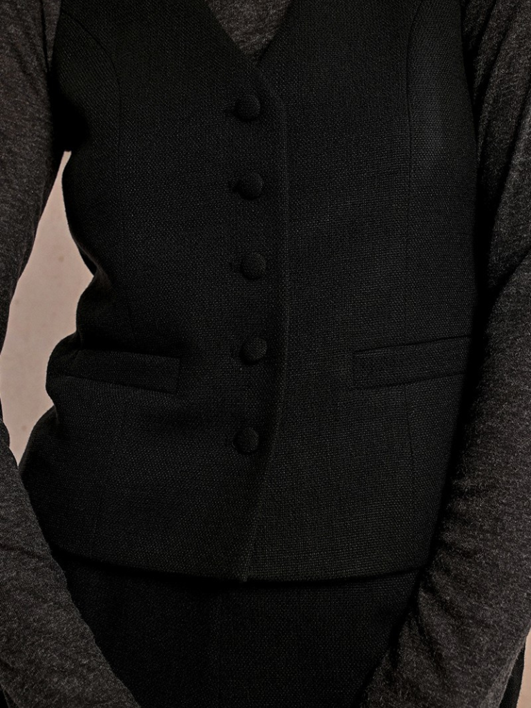 Woven Black Waistcoat