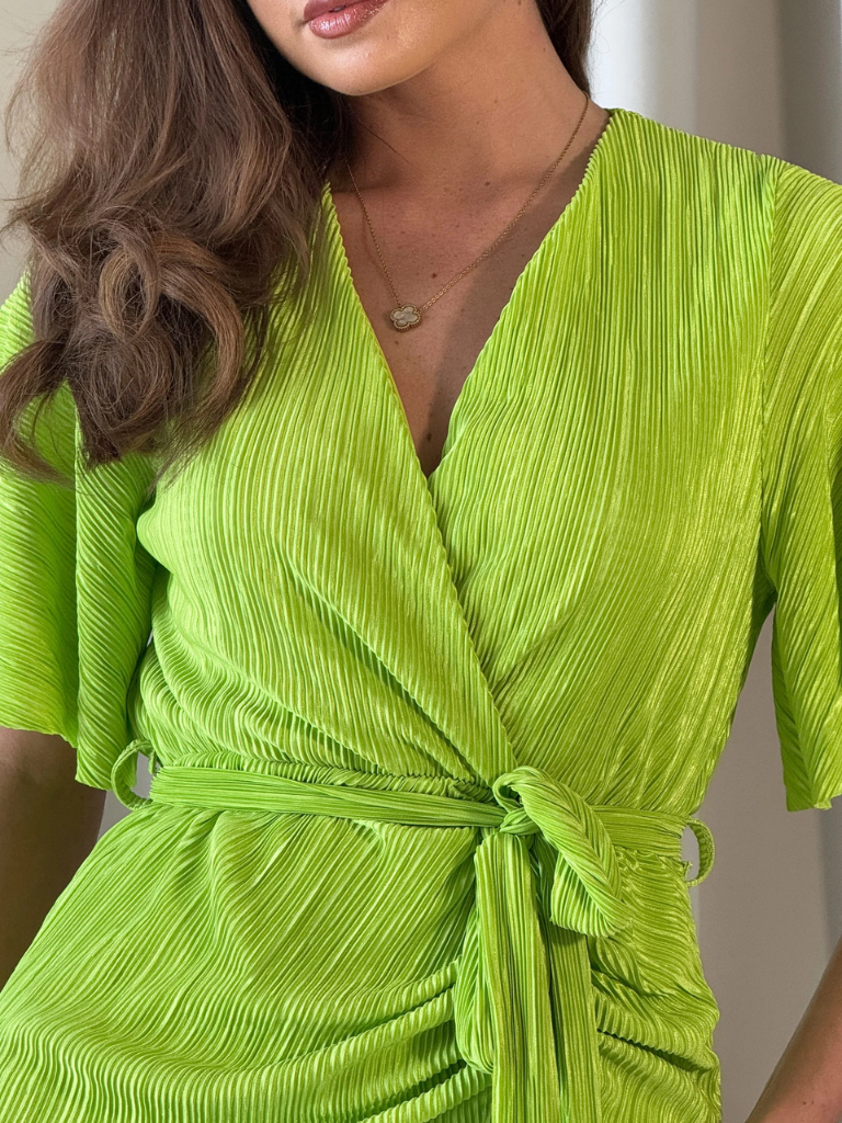 Tabby Lime Ruched Midi Dress