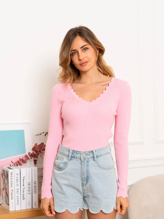 Ella Pink Scallop Neckline Top