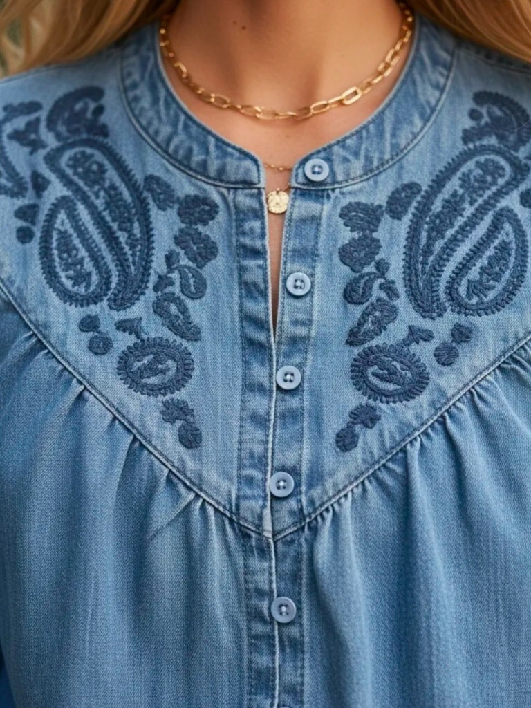 Bella Embroidered Denim Blouse