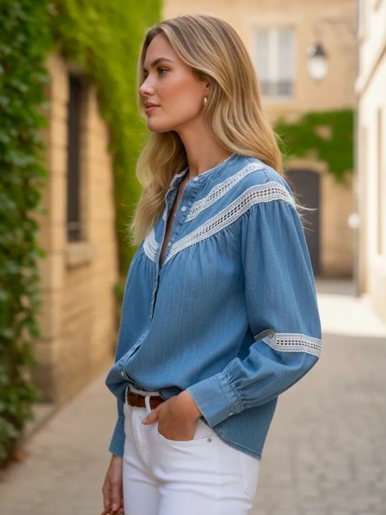 Chloe Blue Broderie Blouse
