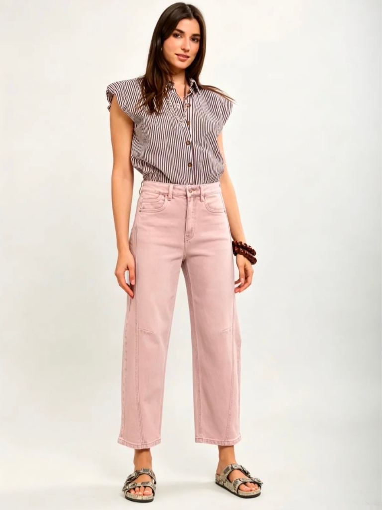Eabha Dusty Pink Barrel Jean